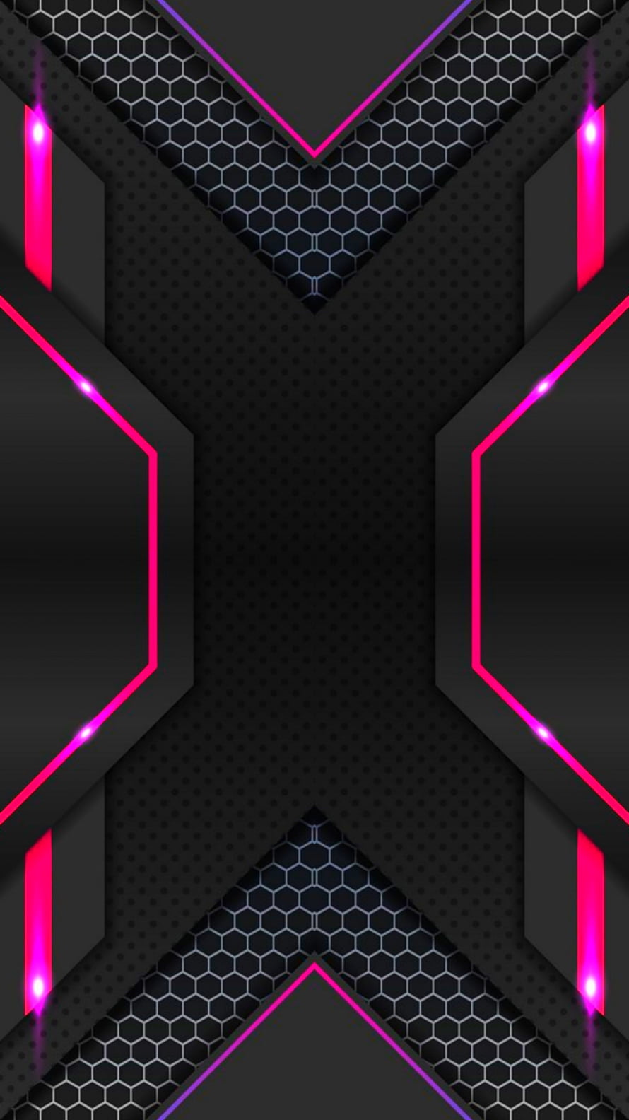 Futuristic Black and Pink Geometric Tech Pattern with Neon Lines and Hexagonal Mesh HD phone wallpaper