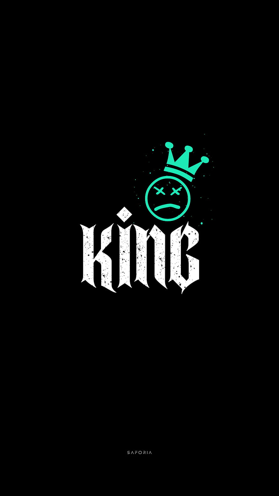 Minimalist King Typography with Crown and Sad Face Icon on Black Background HD phone wallpaper