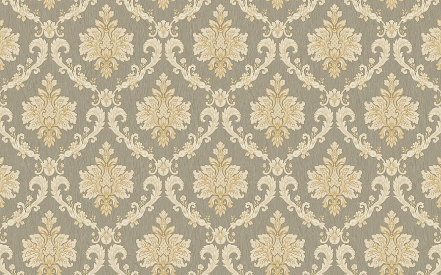 Elegant Gray Damask Wallpaper With Cream Floral Ornaments And Vintage Scrollwork HD wallpaper