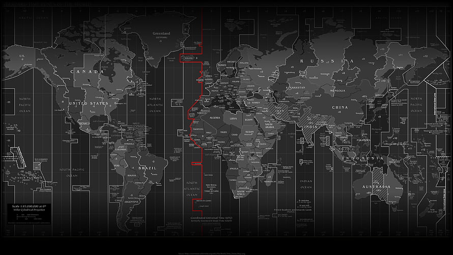 Dark World Time Zones Map with Prime Meridian Highlighted HD wallpaper