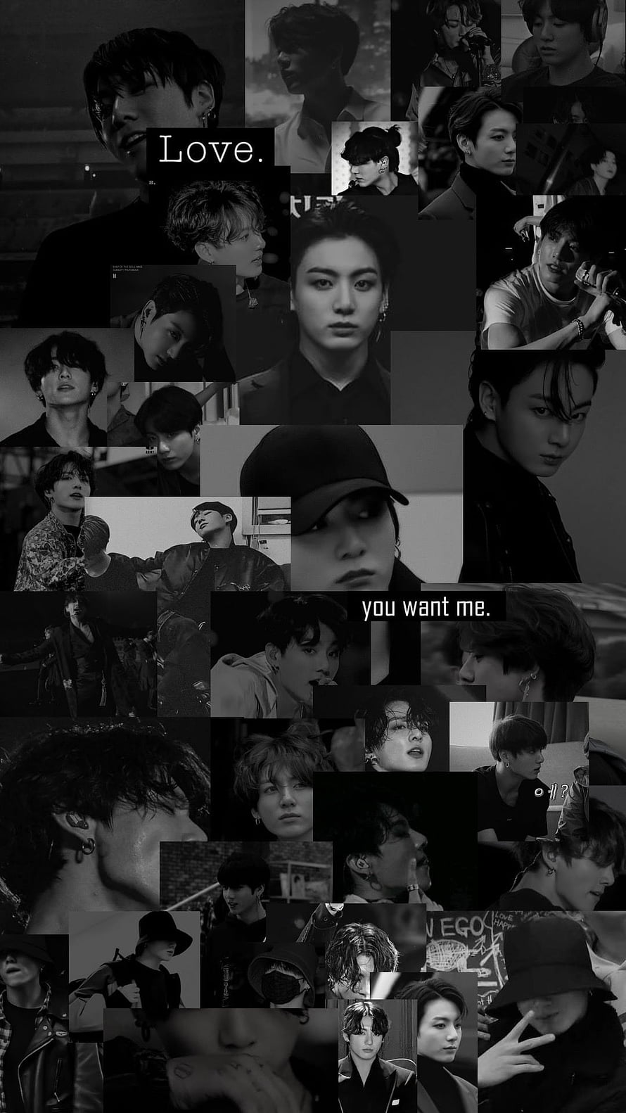 BTS Black and White Photo Collage with Love Text Overlay HD phone wallpaper