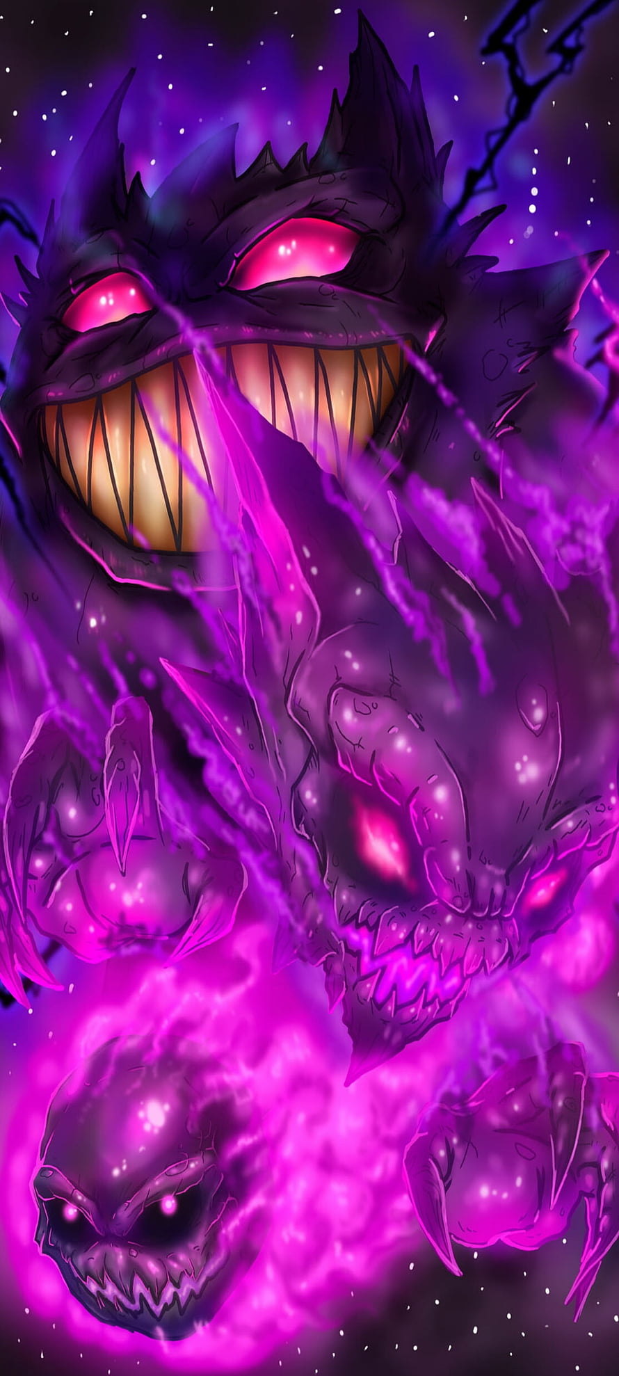 Gengar and Ghost Type Pokemon Evolution in Purple Energy HD phone wallpaper
