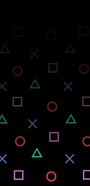 PlayStation Controller Button Shapes Pattern on Black Background HD phone wallpaper