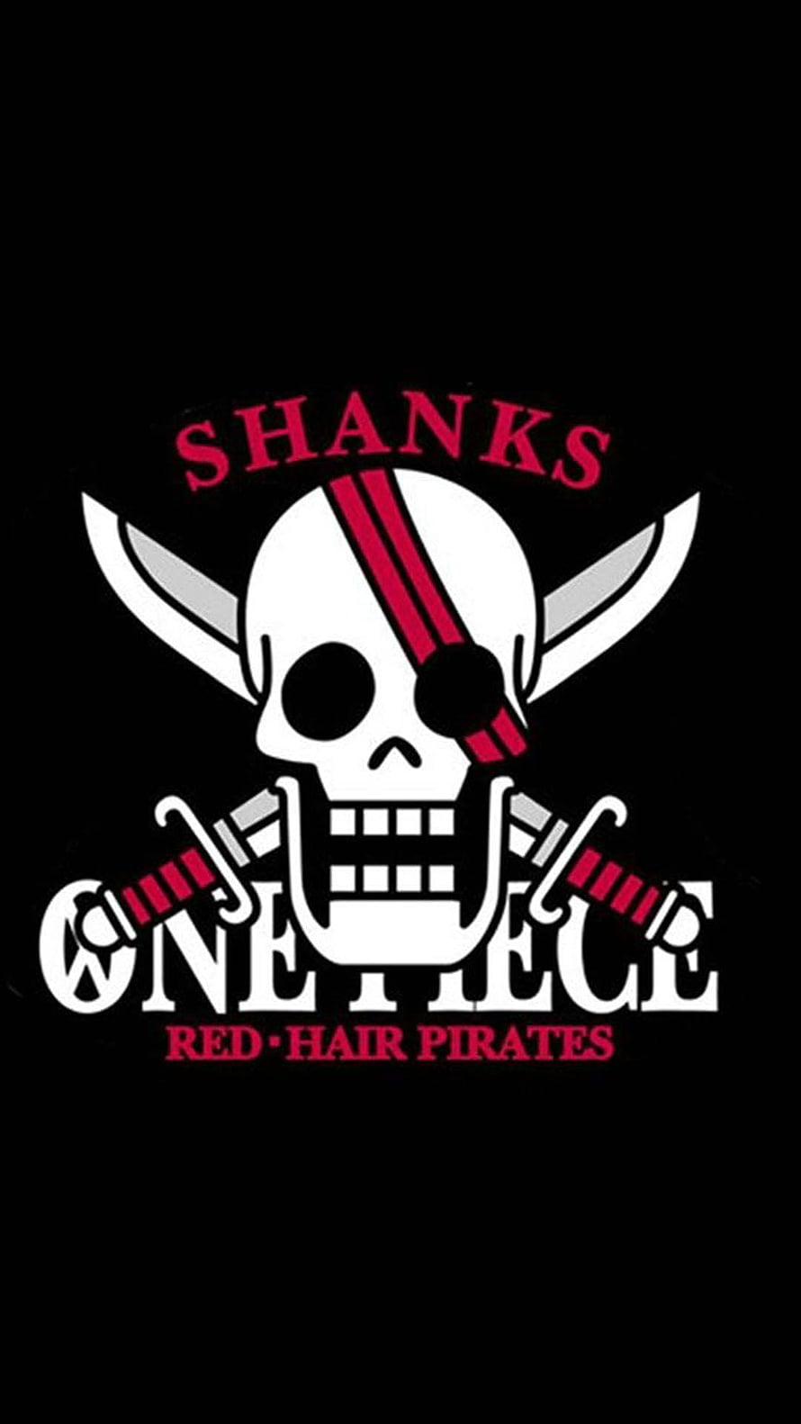 One Piece Shanks Red Hair Pirates Jolly Roger Skull Logo on Black Background HD phone wallpaper