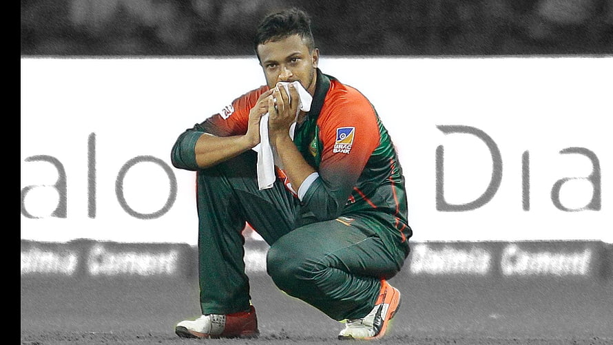 Shakib Al Hasan Crouching on Cricket Field in Bangladesh Green and Orange Kit HD wallpaper