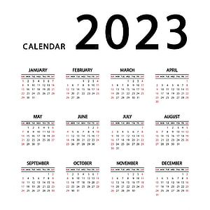 Minimalist 2023 Annual Calendar Grid with Red Weekend Accents on White Background HD phone wallpaper