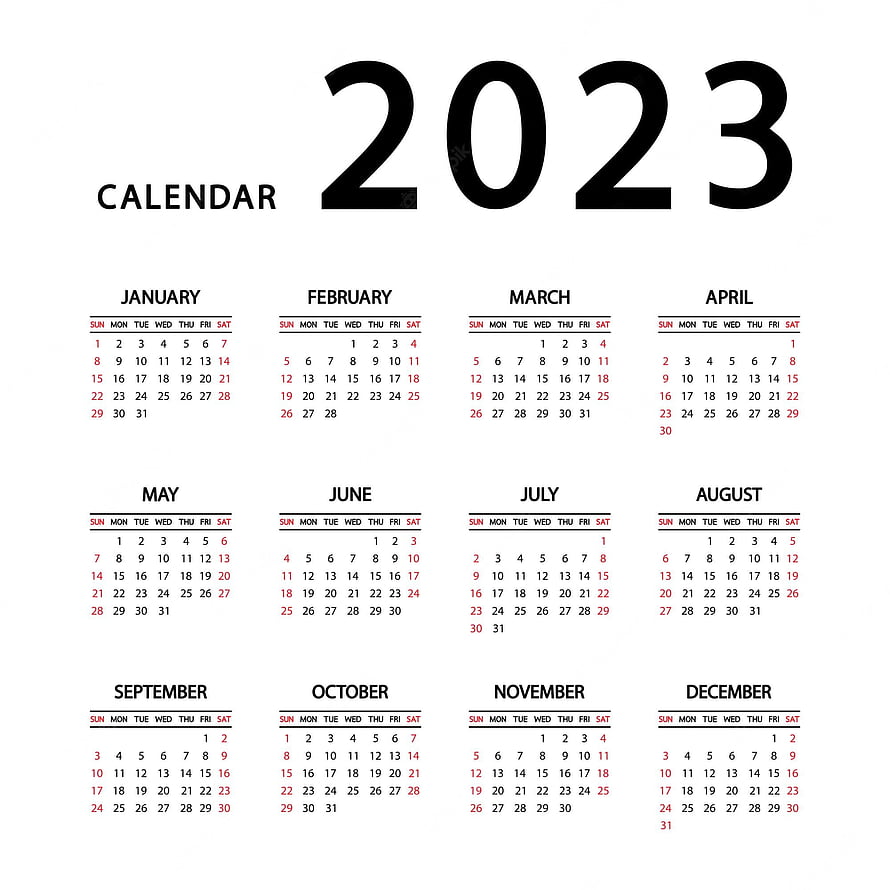 Minimalist 2023 Annual Calendar Grid with Red Weekend Accents on White Background HD phone wallpaper