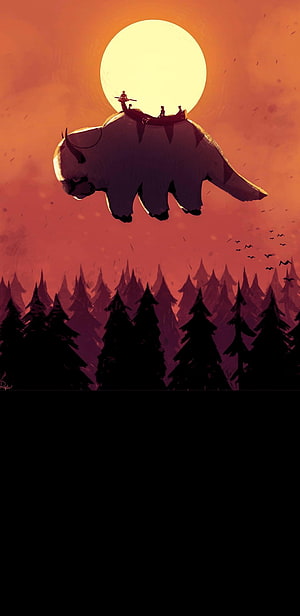 Appa the Flying Bison Soaring Over a Forest at Sunset in Avatar The Last Airbender HD phone wallpaper