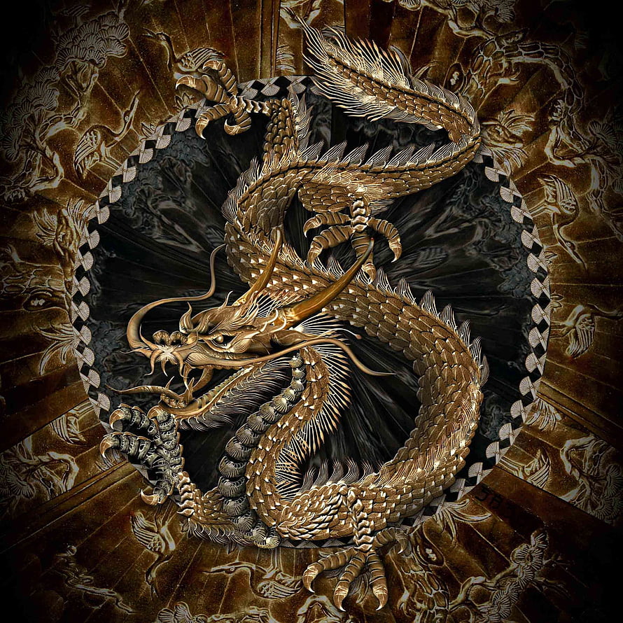 Golden Chinese Dragon King Coiled in Ornate Traditional Artwork HD phone wallpaper