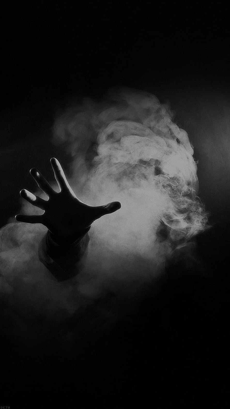 Dramatic Black and White Hand Reaching Through Billowing Smoke HD phone wallpaper