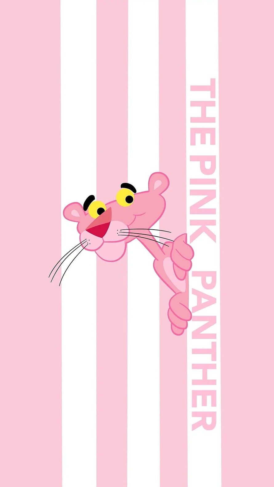 The Pink Panther Peeking Through Pink and White Stripes Cartoon Illustration HD phone wallpaper