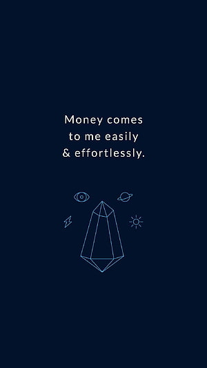 Minimalist Wealth Affirmation Quote with Geometric Crystal and Celestial Line Art on Dark Blue Background HD phone wallpaper
