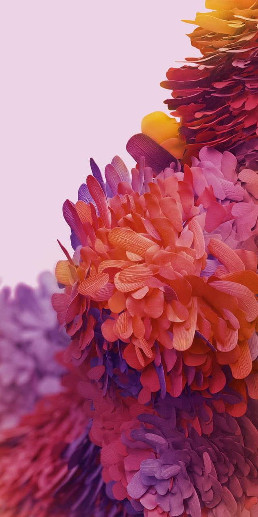 Vibrant 3D Abstract Flower Petals in Warm Orange and Purple Tones HD phone wallpaper
