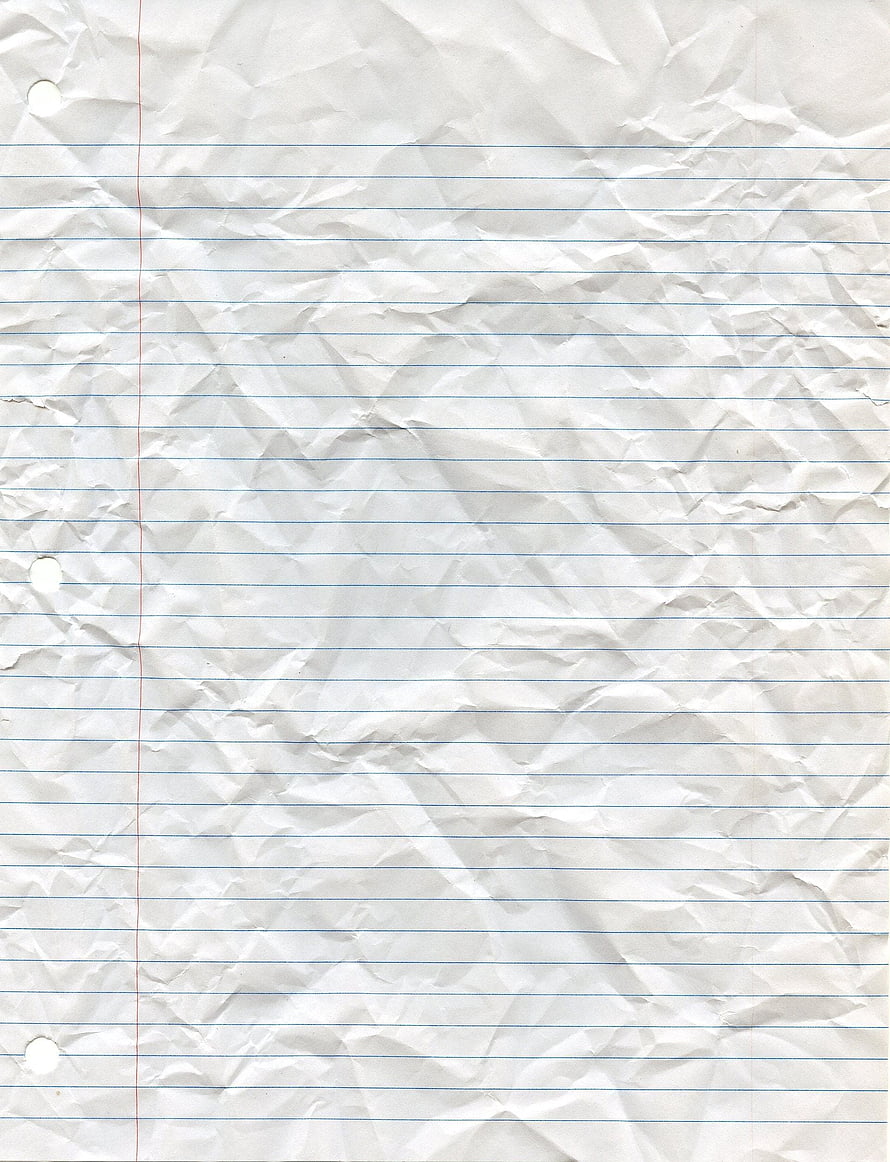 Crumpled White Notebook Paper with Blue Lines and Red Margin HD phone wallpaper