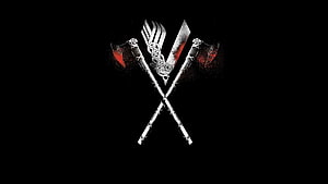 Vikings Series Emblem Featuring Crossed Axes and Sword on Black Background HD wallpaper