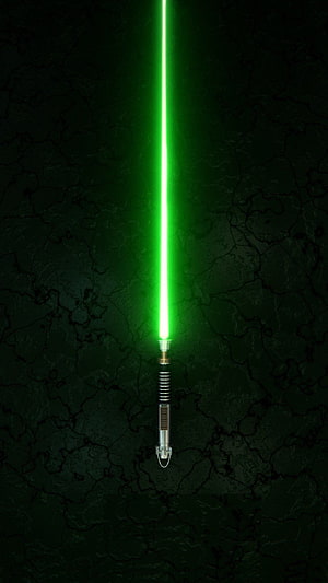 Green Lightsaber with Metallic Hilt on Dark Textured Background HD phone wallpaper