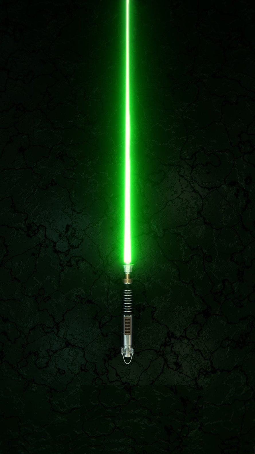 Green Lightsaber with Metallic Hilt on Dark Textured Background HD phone wallpaper