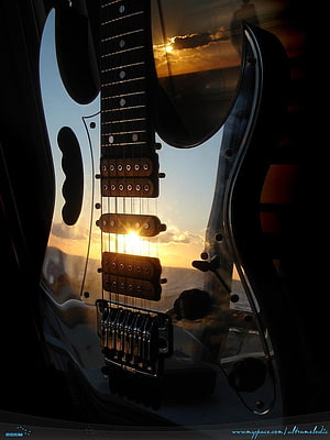 Ibanez Electric Guitar Silhouette Against Golden Sunset Sky HD phone wallpaper