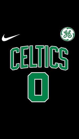 Boston Celtics Number 0 Jersey Design with Nike and GE Sponsor Logos on Black Background HD phone wallpaper