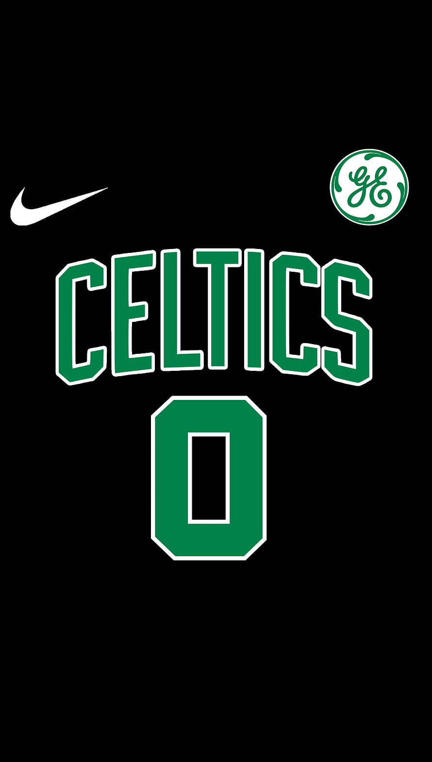 Boston Celtics Number 0 Jersey Design with Nike and GE Sponsor Logos on Black Background HD phone wallpaper