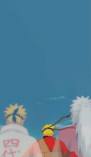 Naruto, Minato, and Jiraiya Gazing at the Sky in a Serene Anime Scene HD phone wallpaper