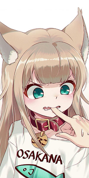 Cute Anime Kawaii Neko Girl with Fox Ears and Green Eyes HD phone wallpaper