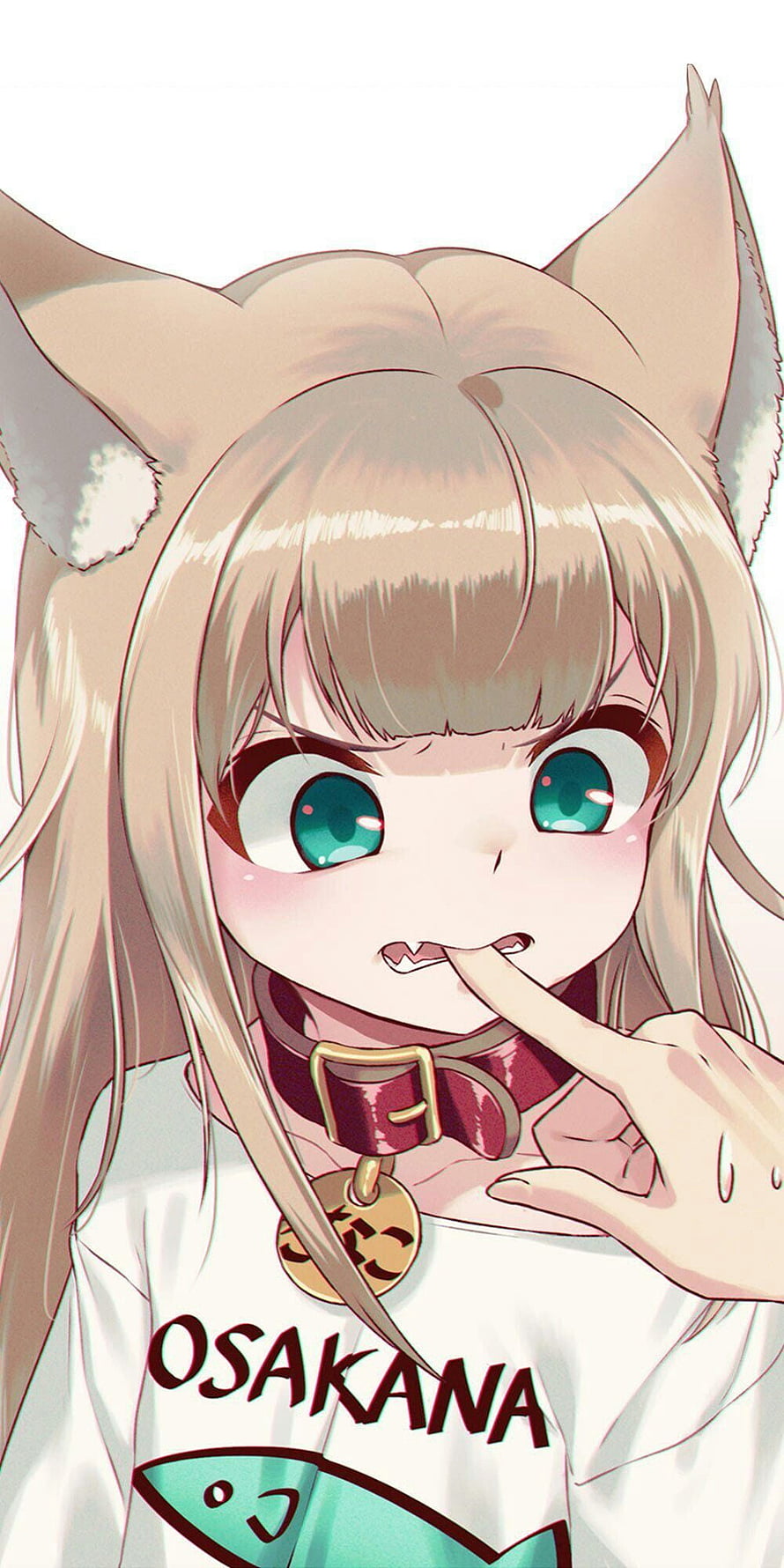 Cute Anime Kawaii Neko Girl with Fox Ears and Green Eyes HD phone wallpaper