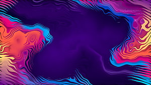 Vibrant Liquid Abstract Art with Swirling Neon Colors on Dark Purple Background HD wallpaper