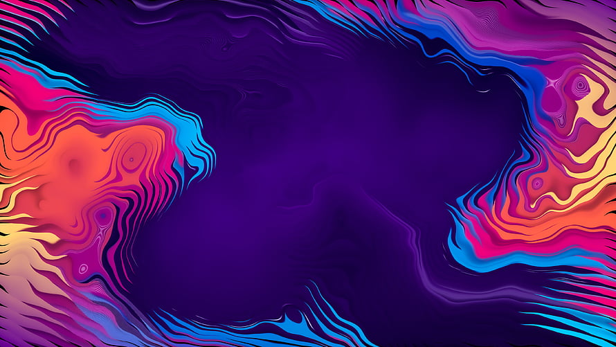 Vibrant Liquid Abstract Art with Swirling Neon Colors on Dark Purple Background HD wallpaper