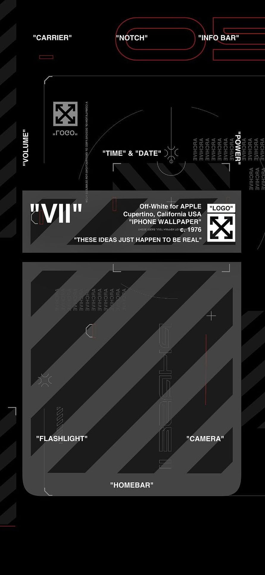 Off-White iPhone Wallpaper with Diagonal Stripes and Technical UI Elements HD phone wallpaper