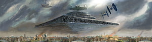 Star Wars Imperial Star Destroyer and TIE Fighters Over Naboo Cityscape Concept Art HD wallpaper