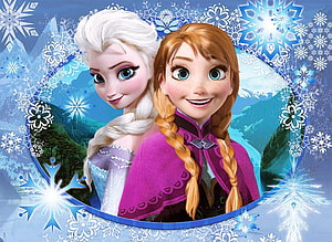 Elsa and Anna from Disney Frozen in a Winter Snowflake Frame HD wallpaper