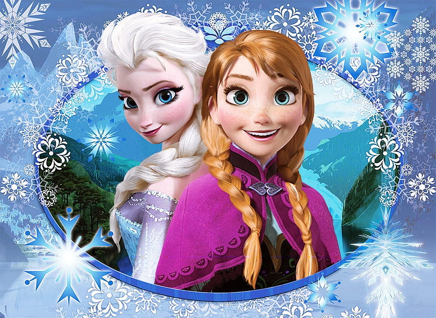 Elsa and Anna from Disney Frozen in a Winter Snowflake Frame HD wallpaper