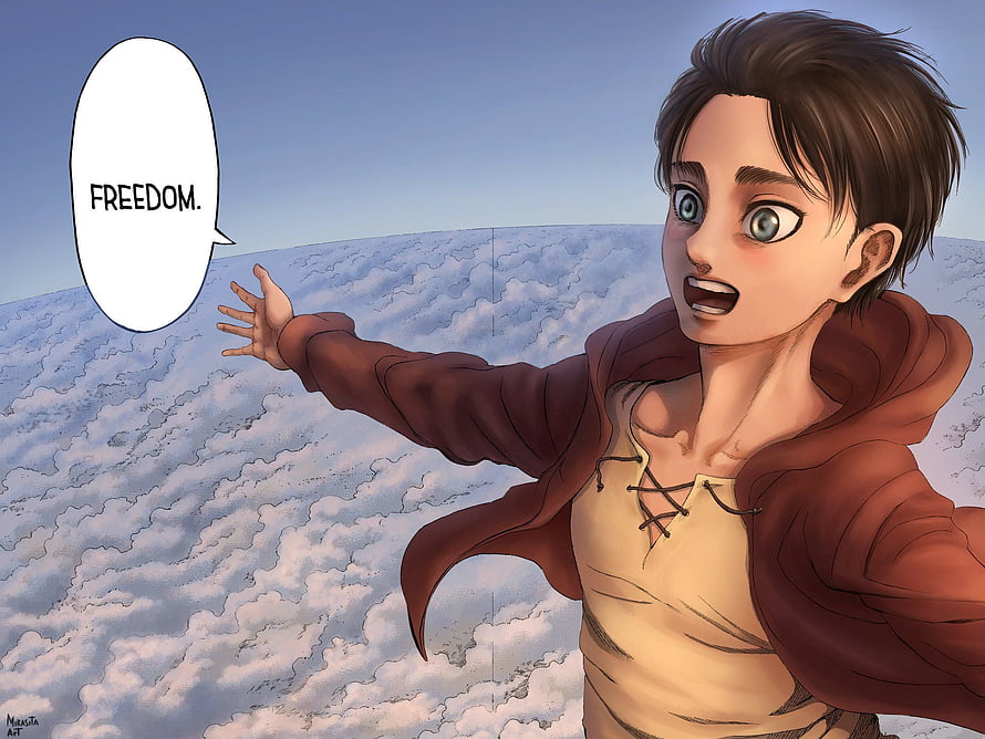 Eren Yeager Reaching for Freedom Above the Clouds in Attack on Titan Fan Art HD wallpaper