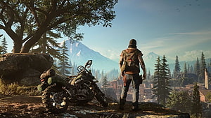 Days Gone Motorcycle Rider Surveying Mountainous Open World Landscape HD wallpaper