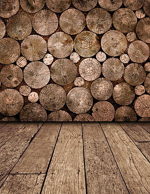 Rustic Stacked Log Wall and Weathered Wooden Plank Floor Interior HD phone wallpaper