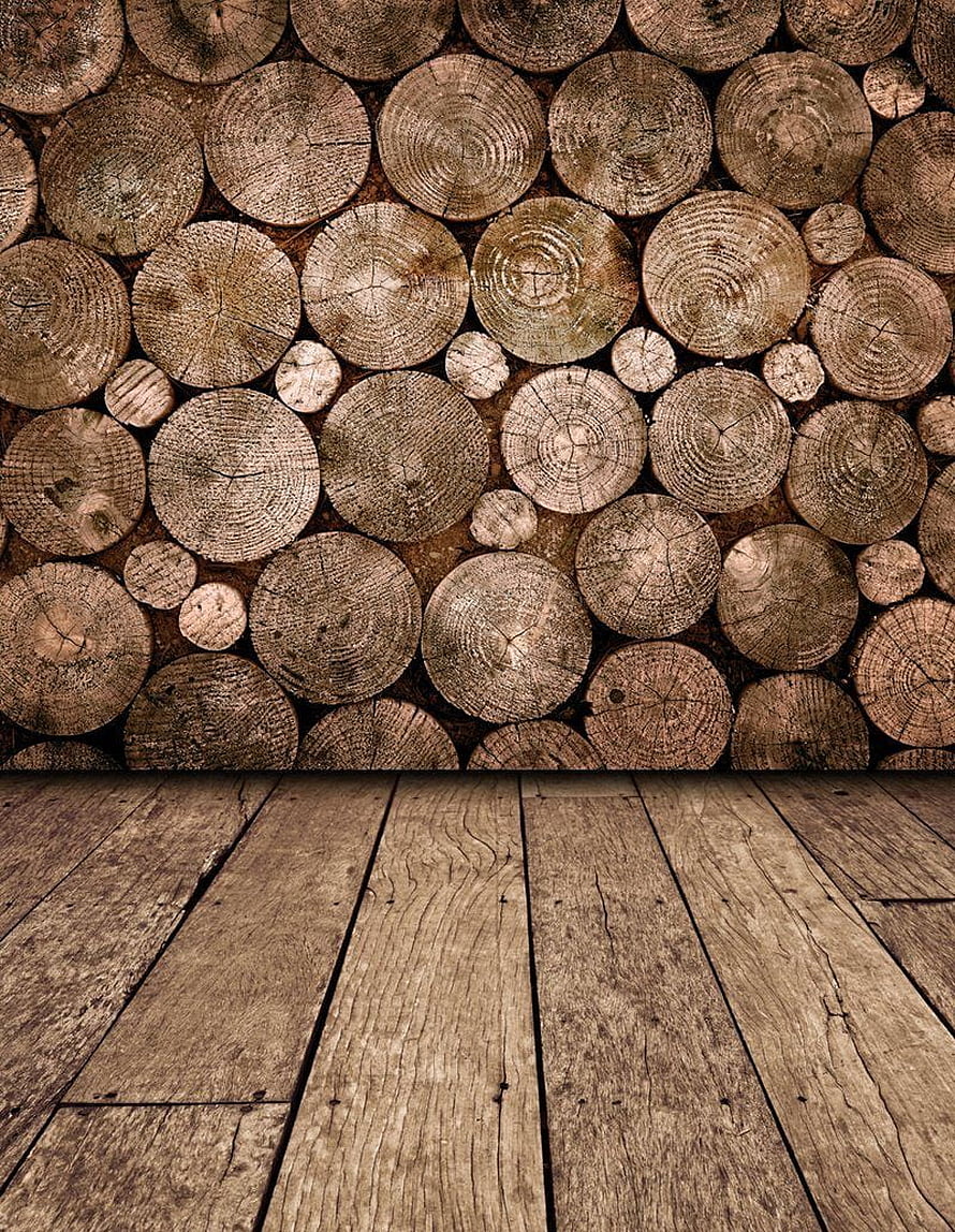 Rustic Stacked Log Wall and Weathered Wooden Plank Floor Interior HD phone wallpaper