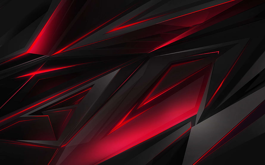 Dark Geometric Abstract Artwork With Sharp Red Neon Accents And Black Faceted Surfaces HD wallpaper