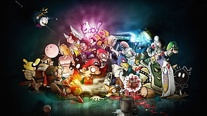 Crossover Video Game Character Group Illustration With Retro Cartoon Style HD wallpaper