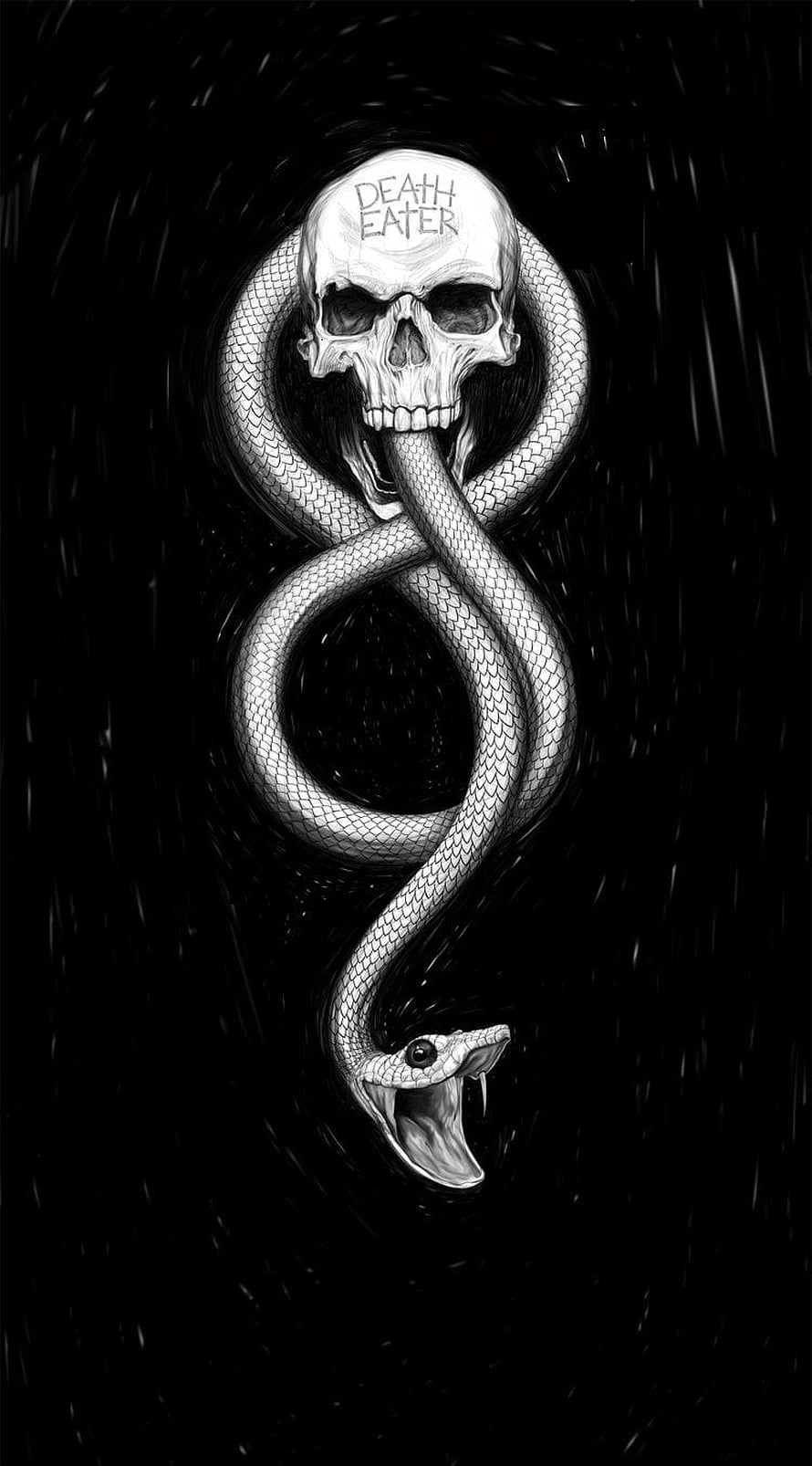 Harry Potter Death Eater Skull and Snake Emblem in Black and White HD phone wallpaper