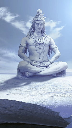 Lord Shiva Meditating in Serene Himalayan Landscape with Snowy Peaks HD phone wallpaper