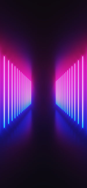 Symmetrical Neon Light Corridor with Pink and Blue Gradient Glow HD phone wallpaper
