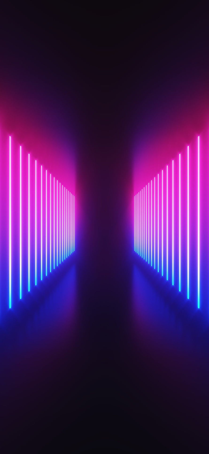 Symmetrical Neon Light Corridor with Pink and Blue Gradient Glow HD phone wallpaper
