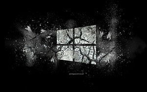 Windows 10 Logo Shattering with Cracked Stone Texture and Dark Smoke Explosion HD wallpaper