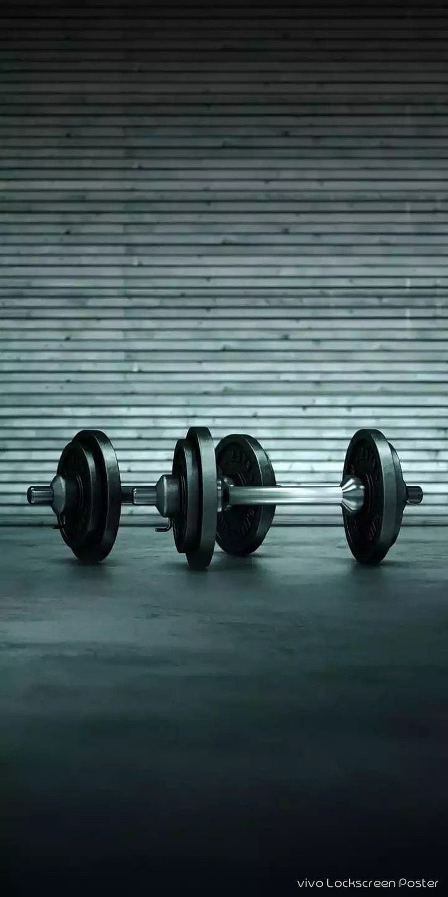Loaded Barbell Resting on Concrete Floor Against Industrial Slatted Wall HD phone wallpaper