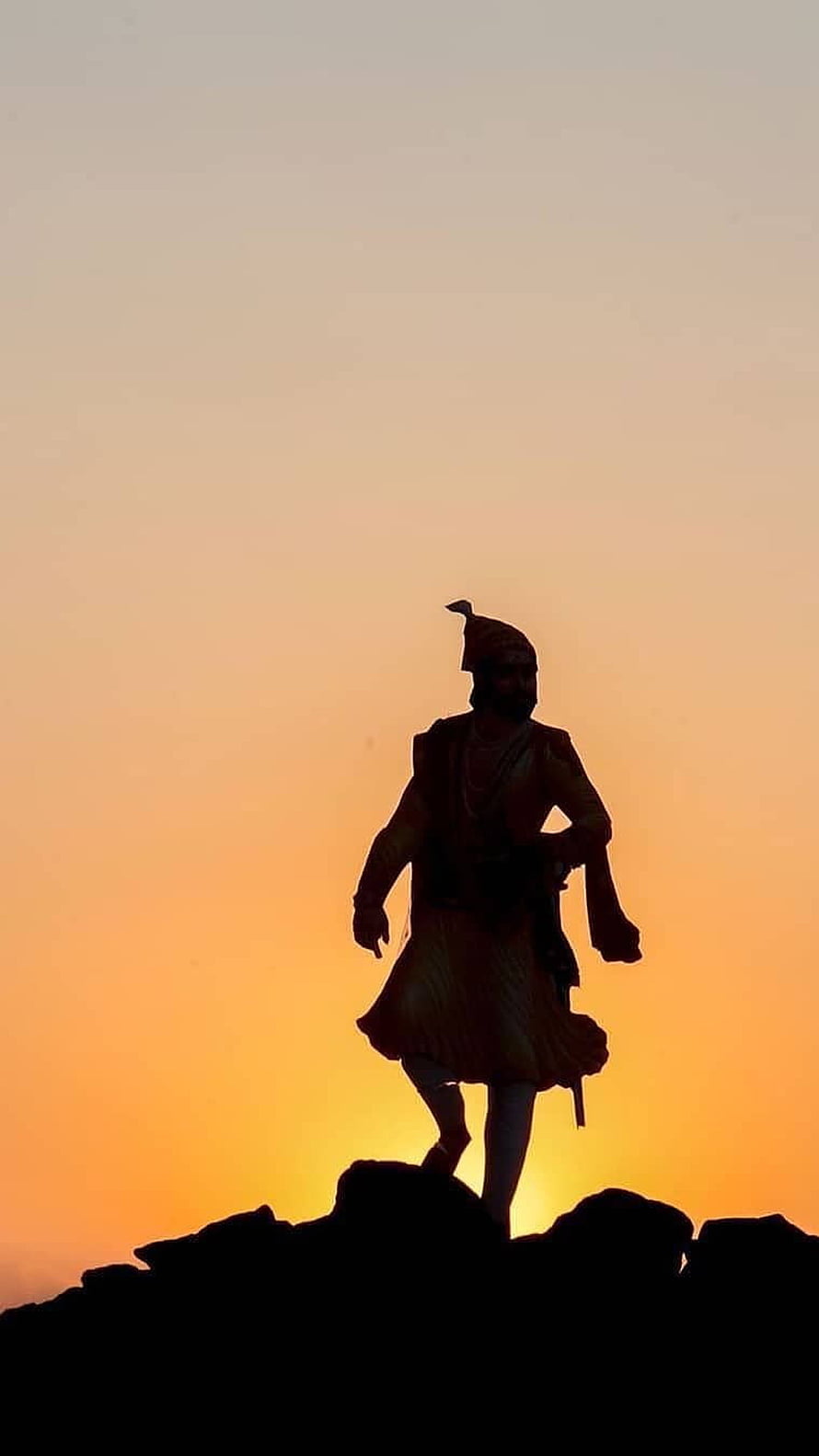 Shivaji Maharaj Statue Silhouette Against Golden Sunset Sky HD phone wallpaper