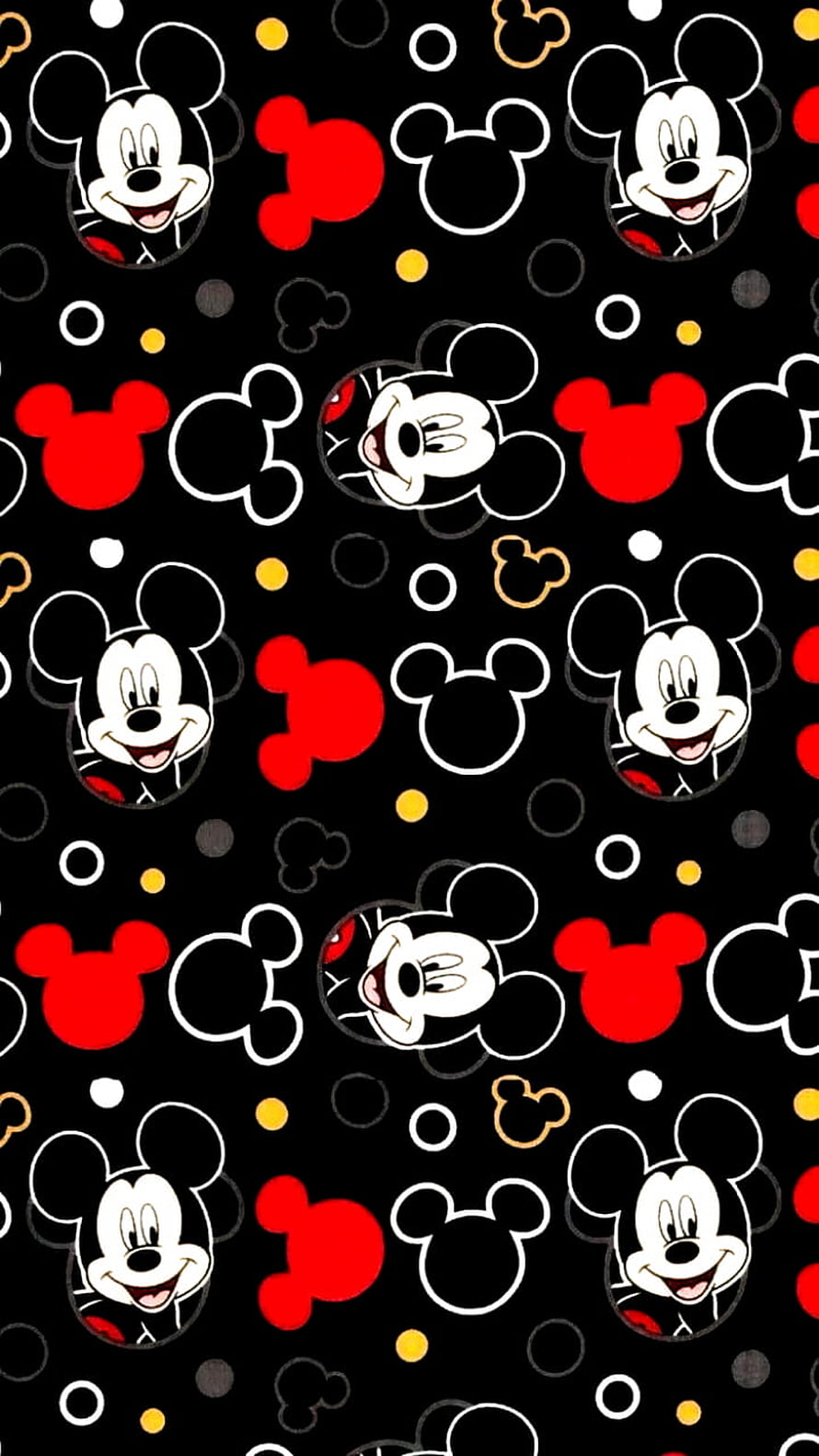 Mickey and Minnie Mouse Pattern Wallpaper with Red and White Head Silhouettes on Black Background HD phone wallpaper