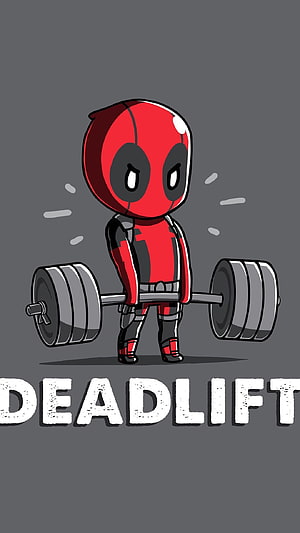 Cute Deadpool Cartoon Lifting a Barbell for a Deadlift Workout HD phone wallpaper