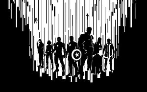 Avengers Silhouette Lineup with Captain America Shield and Hawkeye Bow HD wallpaper