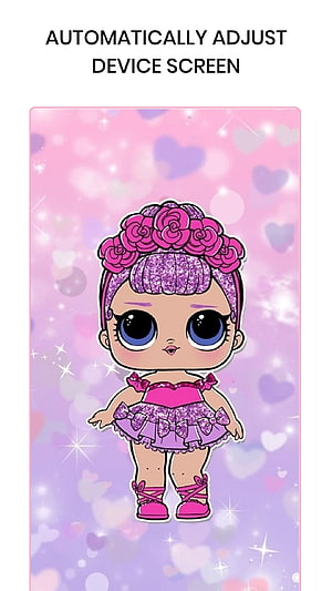 Cute LOL Surprise Doll Character with Pink Glitter Hair and Flower Crown on Pastel Heart Background HD phone wallpaper